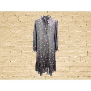 Vintage Maxi Shift Dress with Victorian Neckline and Peasant Sleeves